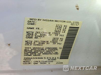 Zdjęcie 12 z 12 samochodu: 2017 NISSAN TITAN S VIN:1N6AA1EK6HN535315 - miniatura