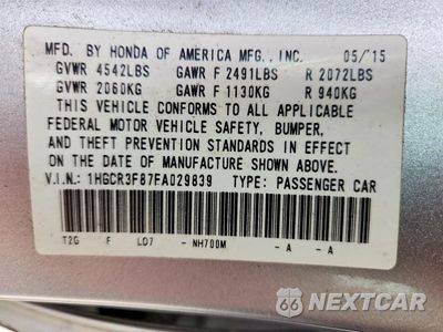 Zdjęcie 12 z 12 samochodu: 2015 HONDA ACCORD EXL VIN:1HGCR3F87FA029839 - miniatura