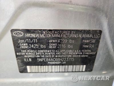 Zdjęcie 12 z 12 samochodu: 2011 HYUNDAI SONATA GLS VIN:5NPEB4AC6BH223715 - miniatura