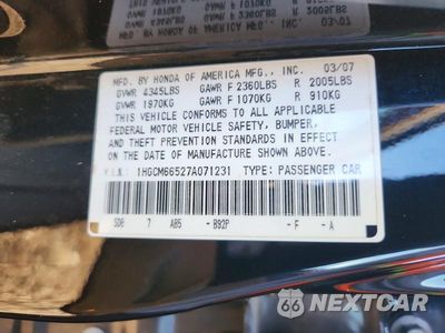 Zdjęcie 12 z 12 samochodu: 2007 HONDA ACCORD EX VIN:1HGCM66527A071231 - miniatura