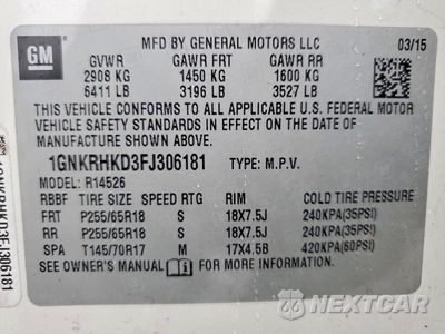 Zdjęcie 13 z 13 samochodu: 2015 CHEVROLET TRAVERSE LT VIN:1GNKRHKD3FJ306181 - miniatura