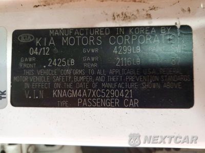 Zdjęcie 12 z 12 samochodu: 2012 KIA OPTIMA LX VIN:KNAGM4A7XC5290421 - miniatura
