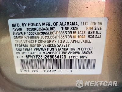 Zdjęcie 13 z 13 samochodu: 2006 HONDA PILOT LX VIN:5FNYF28126B034123 - miniatura