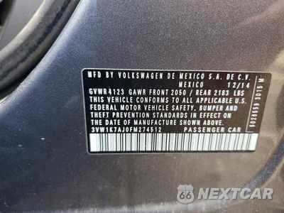 Zdjęcie 12 z 12 samochodu: 2015 VOLKSWAGEN JETTA BASE VIN:3VW1K7AJ0FM274512 - miniatura