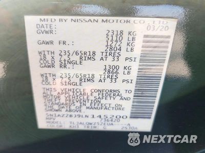 Zdjęcie 13 z 13 samochodu: 2020 NISSAN MURANO SV VIN:5N1AZ2BJ9LN145200 - miniatura