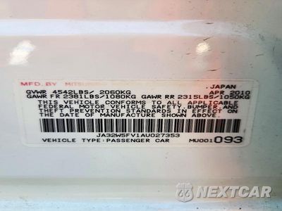 Zdjęcie 11 z 11 samochodu: 2010 MITSUBISHI LANCER EVOLUTION MR VIN:JA32W5FV1AU027353 - miniatura