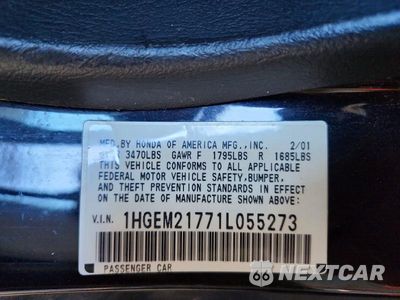 Zdjęcie 12 z 12 samochodu: 2001 HONDA CIVIC HX VIN:1HGEM21771L055273 - miniatura
