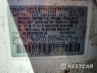 Zdjęcie 12 z 12 samochodu: 2019 NISSAN SENTRA S VIN:3N1AB7AP0KY346130 - miniatura
