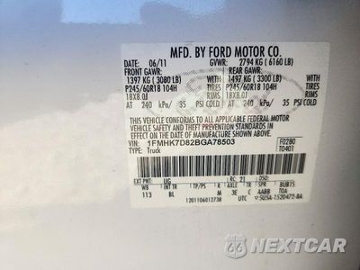Zdjęcie 13 z 13 samochodu: 2011 FORD EXPLORER XLT VIN:1FMHK7D82BGA78503 - miniatura