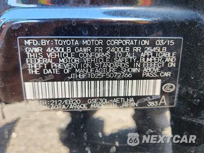 Zdjęcie 12 z 12 samochodu: 2015 LEXUS IS 250 VIN:JTHBF1D25F5072766 - miniatura