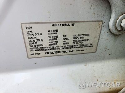 Zdjęcie 12 z 12 samochodu: 2021 TESLA MODEL Y VIN:5YJYGDEE7MF279142 - miniatura