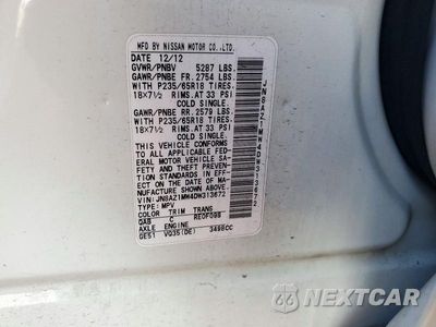 Zdjęcie 13 z 13 samochodu: 2013 NISSAN MURANO S VIN:JN8AZ1MW4DW313672 - miniatura