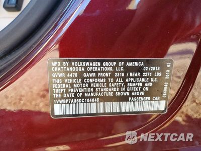 Zdjęcie 12 z 12 samochodu: 2013 VOLKSWAGEN PASSAT SE VIN:1VWBP7A36DC104645 - miniatura