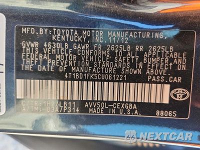 Zdjęcie 12 z 12 samochodu: 2012 TOYOTA CAMRY HYBRID XLE VIN:4T1BD1FK5CU061221 - miniatura