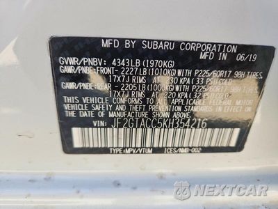 Zdjęcie 12 z 12 samochodu: 2019 SUBARU CROSSTREK PREMIUM VIN:JF2GTACC5KH354216 - miniatura