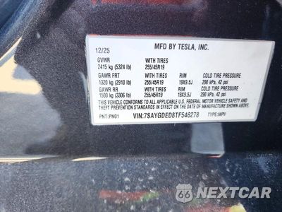 Zdjęcie 12 z 12 samochodu: 2026 TESLA MODEL Y VIN:7SAYGDED8TF546278 - miniatura