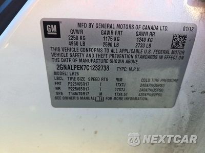 Zdjęcie 14 z 14 samochodu: 2012 CHEVROLET EQUINOX LT VIN:2GNALPEK7C1232738 - miniatura