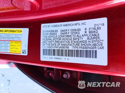 Zdjęcie 12 z 12 samochodu: 2018 HONDA ACCORD EX VIN:1HGCV1F47JA085768 - miniatura