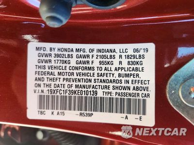 Zdjęcie 13 z 13 samochodu: 2019 HONDA CIVIC EX VIN:19XFC1F39KE010139 - miniatura
