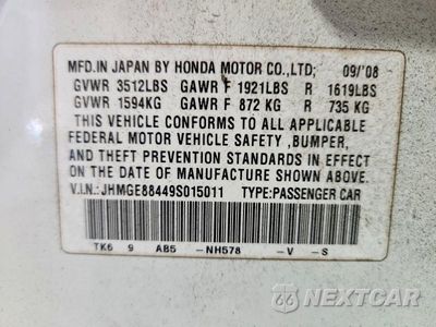 Zdjęcie 12 z 12 samochodu: 2009 HONDA FIT VIN:JHMGE88449S015011 - miniatura
