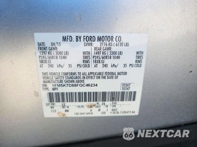 Zdjęcie 13 z 13 samochodu: 2015 FORD EXPLORER XLT VIN:1FM5K7D88FGC46234 - miniatura