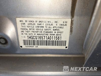 Zdjęcie 12 z 12 samochodu: 2001 HONDA ACCORD EX VIN:1HGCG16571A011561 - miniatura