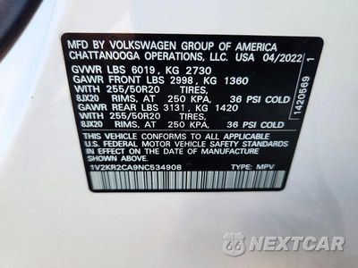 Zdjęcie 13 z 13 samochodu: 2022 VOLKSWAGEN ATLAS SE VIN:1V2KR2CA9NC534908 - miniatura