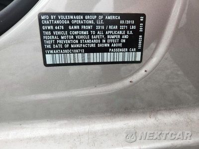 Zdjęcie 12 z 12 samochodu: 2013 VOLKSWAGEN PASSAT S VIN:1VWAH7A38DC109712 - miniatura