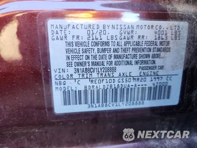 Zdjęcie 12 z 12 samochodu: 2020 NISSAN SENTRA SV VIN:3N1AB8CV1LY208888 - miniatura