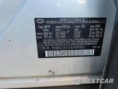 Zdjęcie 13 z 13 samochodu: 2019 HYUNDAI SANTA FE SE VIN:5NMS23ADXKH094963 - miniatura