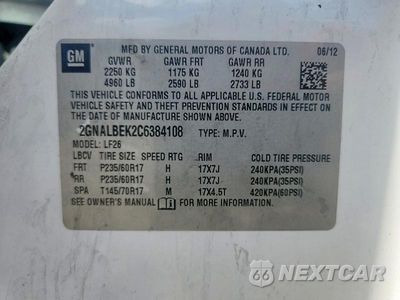 Zdjęcie 13 z 13 samochodu: 2012 CHEVROLET EQUINOX LS VIN:2GNALBEK2C6384108 - miniatura