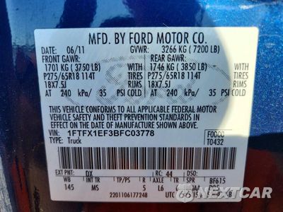 Zdjęcie 12 z 12 samochodu: 2011 FORD F150 SUPER CAB VIN:1FTFX1EF3BFC03778 - miniatura