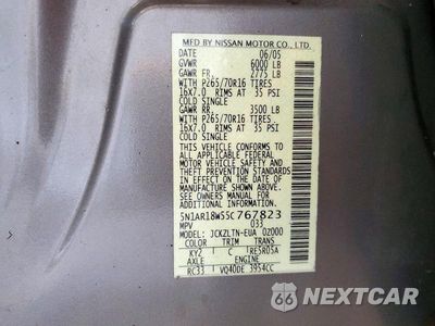 Zdjęcie 13 z 13 samochodu: 2005 NISSAN PATHFINDER XE VIN:5N1AR18W55C767823 - miniatura