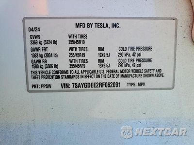 Zdjęcie 12 z 12 samochodu: 2024 TESLA MODEL Y VIN:7SAYGDEE2RF062091 - miniatura