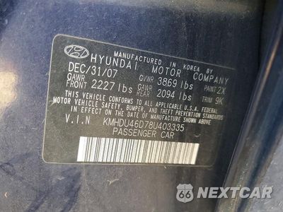 Zdjęcie 12 z 12 samochodu: 2008 HYUNDAI ELANTRA GLS VIN:KMHDU46D78U403335 - miniatura