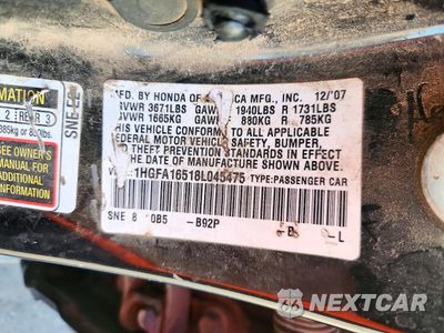 Zdjęcie 12 z 12 samochodu: 2008 HONDA CIVIC LX VIN:1HGFA16518L045475 - miniatura