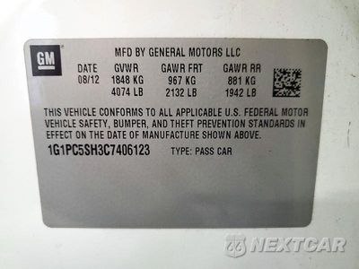 Zdjęcie 12 z 12 samochodu: 2012 CHEVROLET CRUZE LS VIN:1G1PC5SH3C7406123 - miniatura