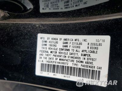 Zdjęcie 12 z 12 samochodu: 2017 HONDA ACCORD EXL VIN:1HGCR2F81HA086972 - miniatura
