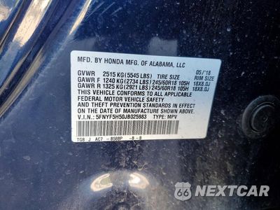 Zdjęcie 13 z 13 samochodu: 2018 HONDA PILOT EXL VIN:5FNYF5H50JB025983 - miniatura