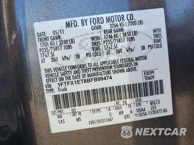 Zdjęcie 12 z 12 samochodu: 2011 FORD F150 SUPER CAB VIN:1FTFX1ET8BFB99474 - miniatura