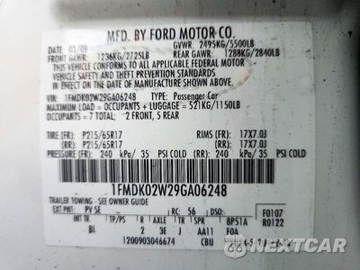 Zdjęcie 13 z 13 samochodu: 2009 FORD TAURUS X SEL VIN:1FMDK02W29GA06248 - miniatura