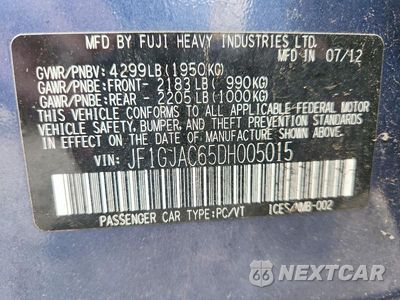 Zdjęcie 12 z 12 samochodu: 2013 SUBARU IMPREZA PREMIUM VIN:JF1GJAC65DH005015 - miniatura