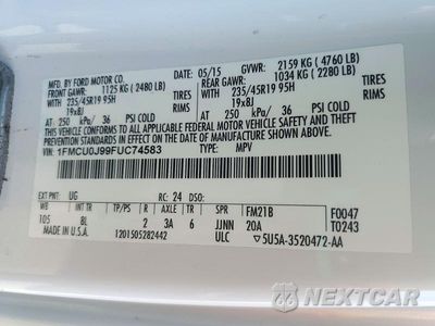 Zdjęcie 12 z 12 samochodu: 2015 FORD ESCAPE TITANIUM VIN:1FMCU0J99FUC74583 - miniatura