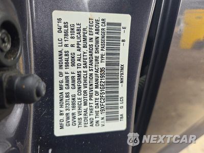 Zdjęcie 13 z 13 samochodu: 2016 HONDA CIVIC LX VIN:19XFC2F51GE219535 - miniatura