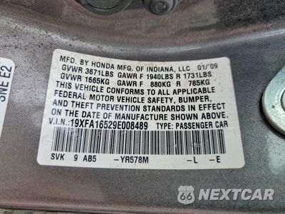 Zdjęcie 12 z 12 samochodu: 2009 HONDA CIVIC LX VIN:19XFA16529E008489 - miniatura