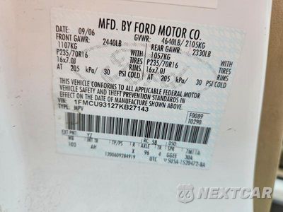 Zdjęcie 14 z 14 samochodu: 2007 FORD ESCAPE XLT VIN:1FMCU93127KB27143 - miniatura