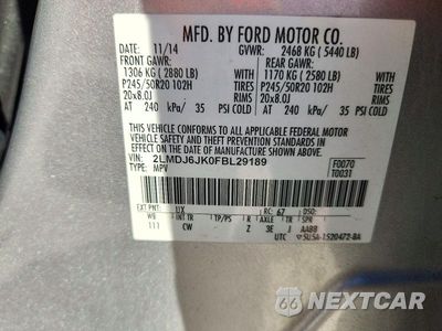 Zdjęcie 13 z 13 samochodu: 2015 LINCOLN MKX VIN:2LMDJ6JK0FBL29189 - miniatura