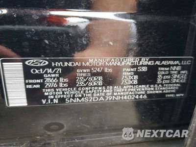 Zdjęcie 13 z 13 samochodu: 2022 HYUNDAI SANTA FE SEL VIN:5NMS2DAJ9NH402446 - miniatura