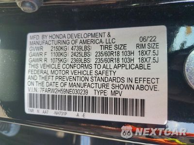 Zdjęcie 13 z 13 samochodu: 2022 HONDA CR-V EX VIN:7FARW2H59NE030239 - miniatura