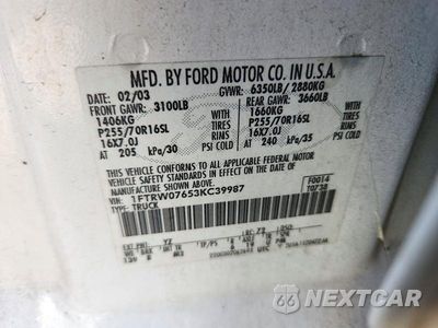 Zdjęcie 12 z 12 samochodu: 2003 FORD F150 SUPERCREW VIN:1FTRW07653KC39987 - miniatura
